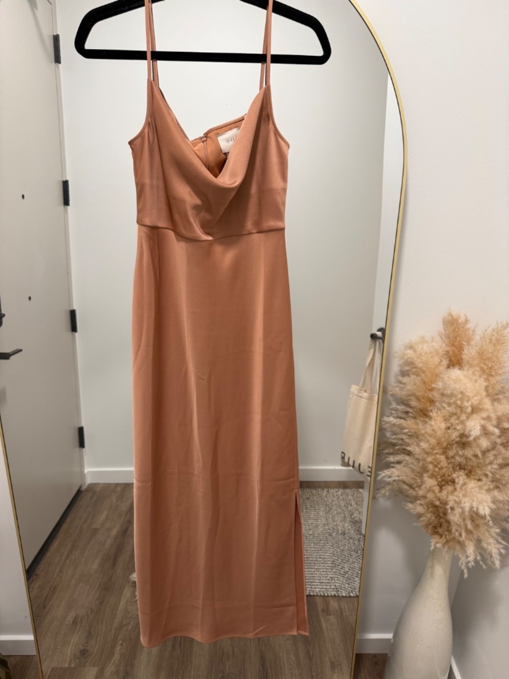 BHLDN Cali Satin Charmeuse Midi Dress in SAND DUNE